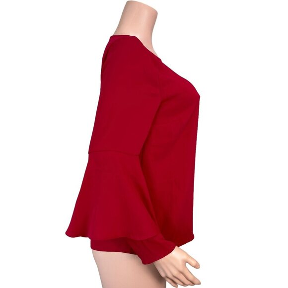 Chicos Womens 0 (4/6)Red Top Blouse Ruffle-Long Sleeve Classic Christmas Holiday - Picture 11 of 16